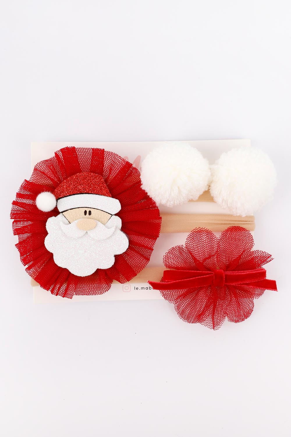 Ekru  Ponponlu Noel Baba 3'lü Saç Bandı Set