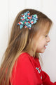 Navy Blue Pine Tree Patterned 2-Piece Girls' Bow Clip Hairpin