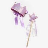 Lila Payetli Kız Çocuk Saç Bandı Asa Set