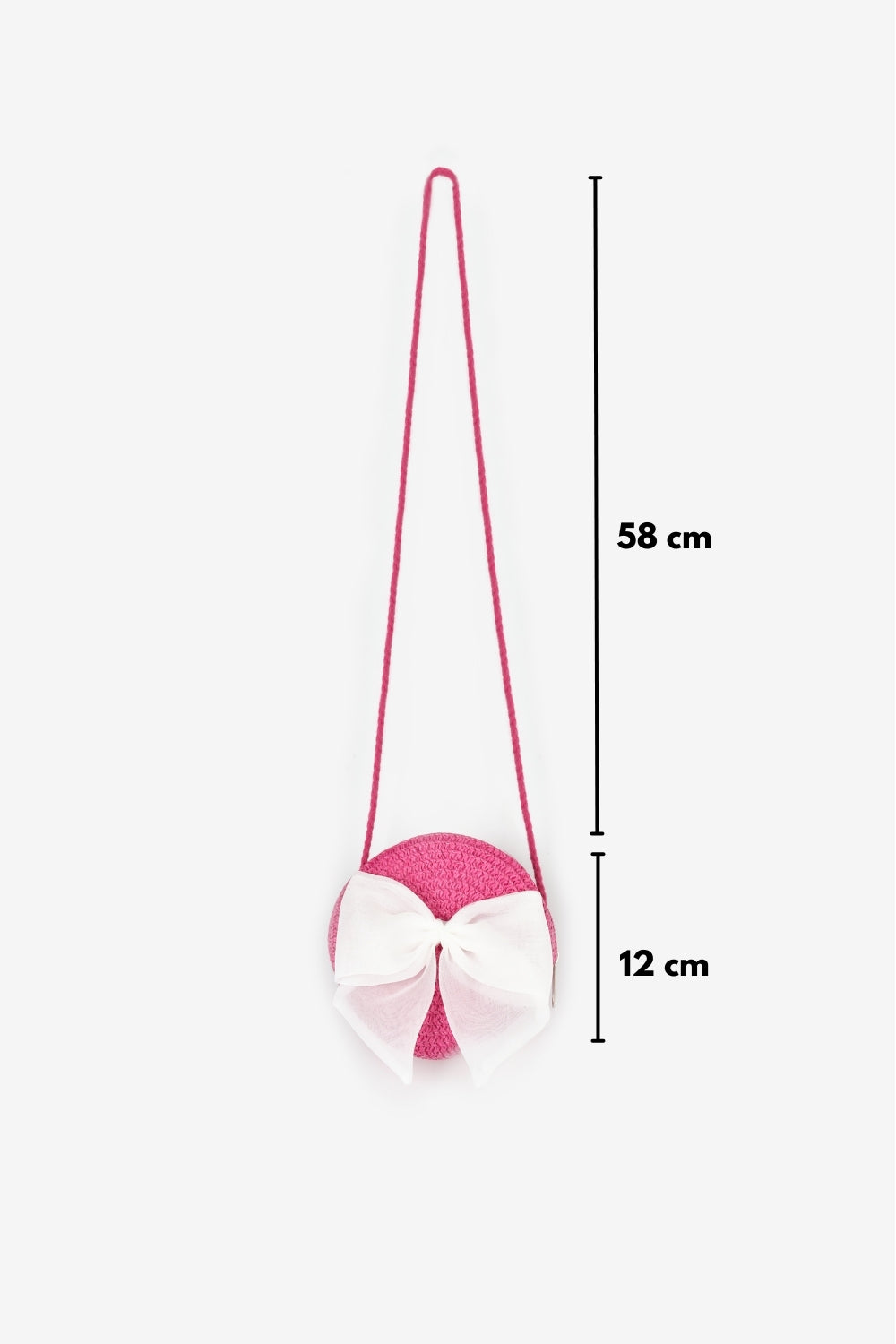 Fuşya Beyaz Fiyonklu Kız Çocuk Hasır Çanta