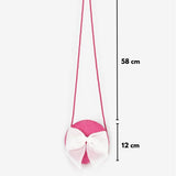 Fuşya Beyaz Fiyonklu Kız Çocuk Hasır Çanta