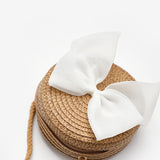 Kahverengi Beyaz Fiyonklu Kız Çocuk Hasır Çanta