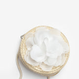 Beyaz  Gül Detaylı Kız Çocuk Hasır Çanta