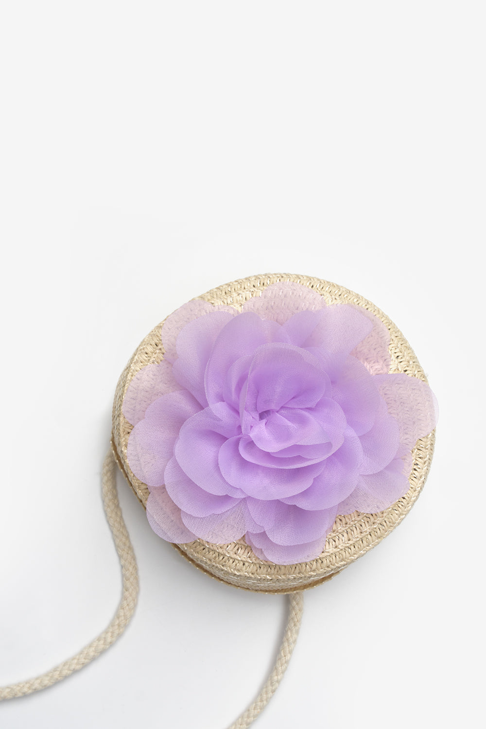 Lila  Gül Detaylı Kız Çocuk Hasır Çanta