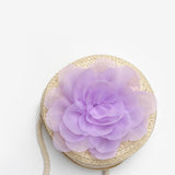 Lila  Gül Detaylı Kız Çocuk Hasır Çanta