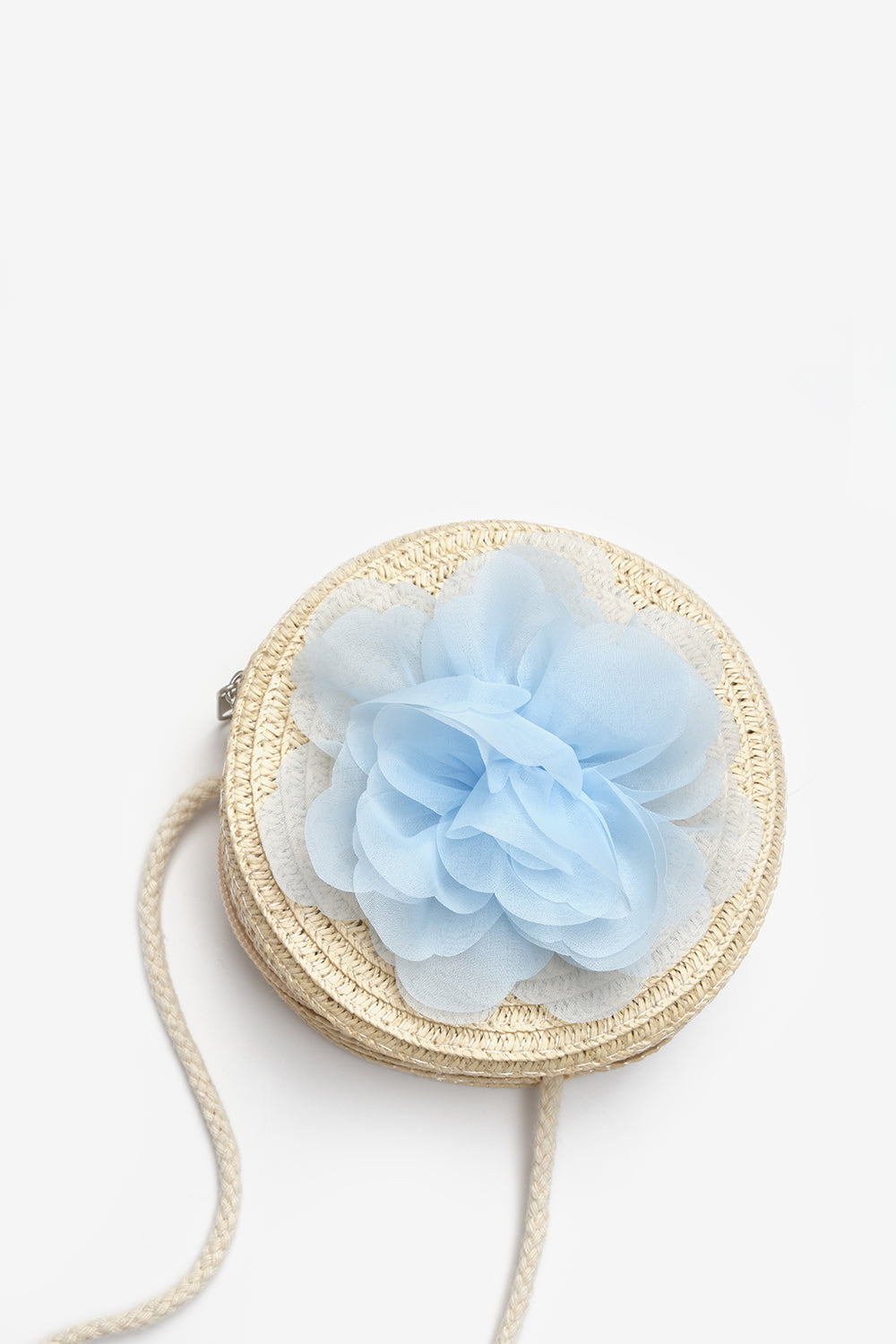 Mavi  Gül Detaylı Kız Çocuk Hasır Çanta