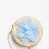 Mavi  Gül Detaylı Kız Çocuk Hasır Çanta