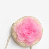 Pembe  Gül Detaylı Kız Çocuk Hasır Çanta