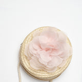 Pudra  Gül Detaylı Kız Çocuk Hasır Çanta