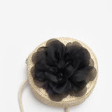 Siyah  Gül Detaylı Kız Çocuk Hasır Çanta