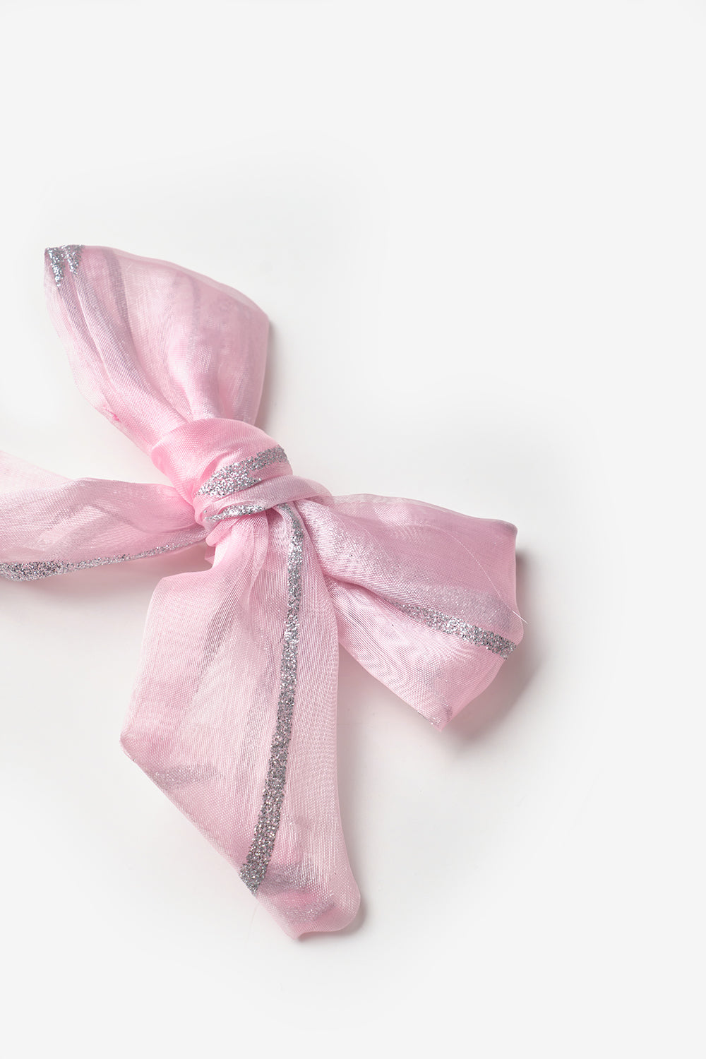 Pembe  Simli Çizgili Organze Kız Çocuk Klips Toka