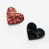 Kırmızı Simli Kalp Figürlü 2'li Saçsız Bebek Tokası