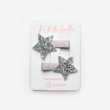 Gümüş Simli Yıldız Figürlü 2'li Kız Çocuk Klips Toka