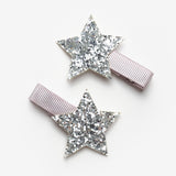 Gümüş Simli Yıldız Figürlü 2'li Kız Çocuk Klips Toka