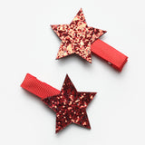 Kırmızı Simli Yıldız Figürlü 2'li Kız Çocuk Klips Toka