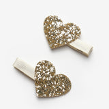 Altın Simli Kalp Figürlü 2'li Kız Çocuk Klips Toka