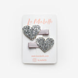 Gümüş Simli Kalp Figürlü 2'li Kız Çocuk Klips Toka