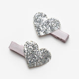 Gümüş Simli Kalp Figürlü 2'li Kız Çocuk Klips Toka