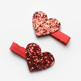Kırmızı Simli Kalp Figürlü 2'li Kız Çocuk Klips Toka