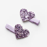 Lila Simli Kalp Figürlü 2'li Kız Çocuk Klips Toka