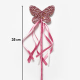 Pembe  Kelebek Figürlü Püsküllü Parti Asası