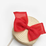 Kırmızı  Fiyonklu Kız Çocuk Bej Hasır Çanta