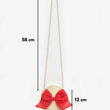 Kırmızı  Fiyonklu Kız Çocuk Bej Hasır Çanta