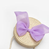 Lila  Fiyonklu Kız Çocuk Bej Hasır Çanta