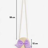 Lila  Fiyonklu Kız Çocuk Bej Hasır Çanta