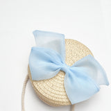 Mavi  Fiyonklu Kız Çocuk Bej Hasır Çanta