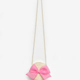 Pembe  Fiyonklu Kız Çocuk Bej Hasır Çanta