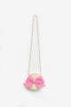 Pink Bow Girl's Beige Straw Bag with 