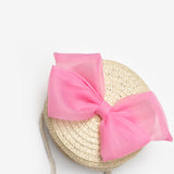 Pembe  Fiyonklu Kız Çocuk Bej Hasır Çanta