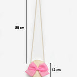 Pembe  Fiyonklu Kız Çocuk Bej Hasır Çanta