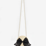 Siyah  Fiyonklu Kız Çocuk Bej Hasır Çanta