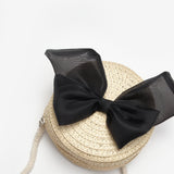 Siyah  Fiyonklu Kız Çocuk Bej Hasır Çanta