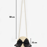 Siyah  Fiyonklu Kız Çocuk Bej Hasır Çanta