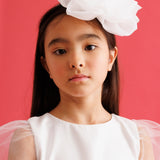 Beyaz  Büyük Gül Detaylı Kız Çocuk Taç