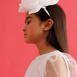 Beyaz  Büyük Gül Detaylı Kız Çocuk Taç