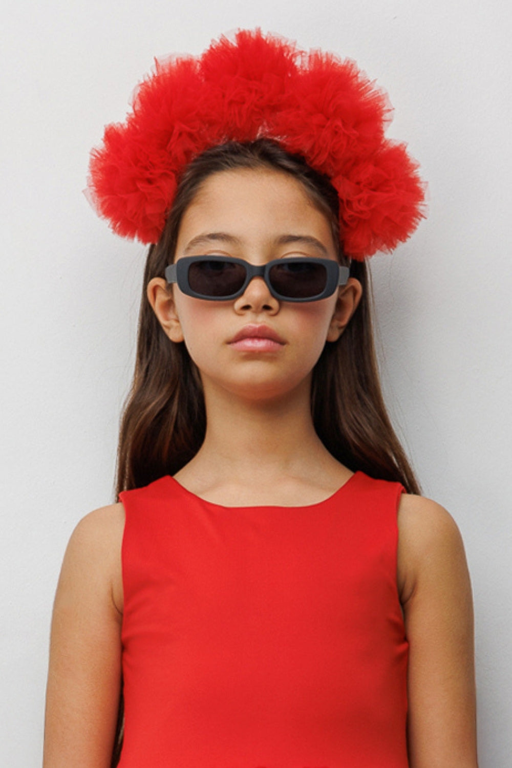 Kırmızı Tül Ponponlu Kız Çocuk Taç