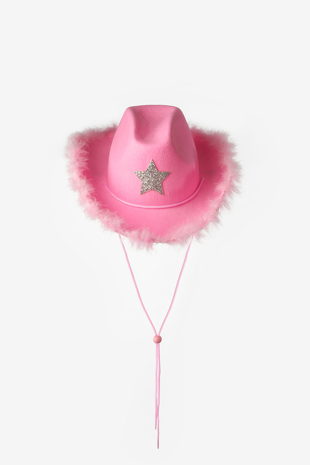 Pembe Yıldız Desenli Tüylü Kız Çocuk Kovboy Şapkası