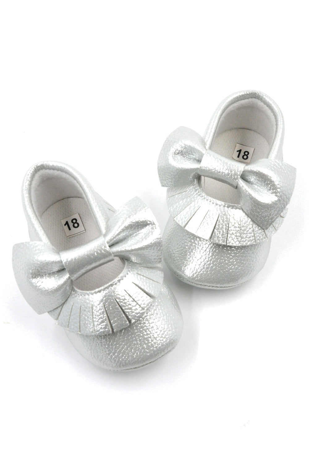 Gümüş  Fiyonk Püsküllü Bebek Ayakkabı