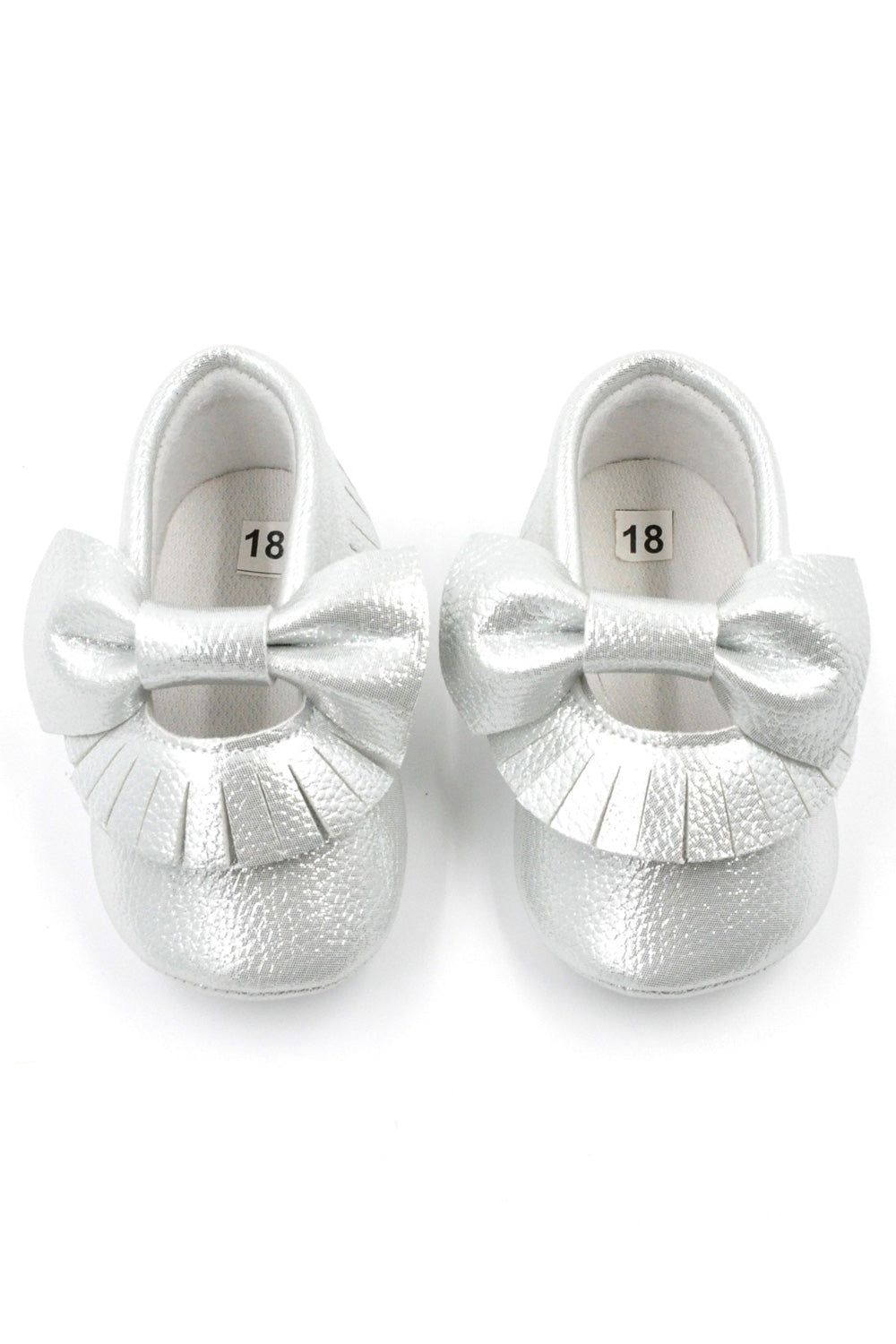 Gümüş  Fiyonk Püsküllü Bebek Ayakkabı