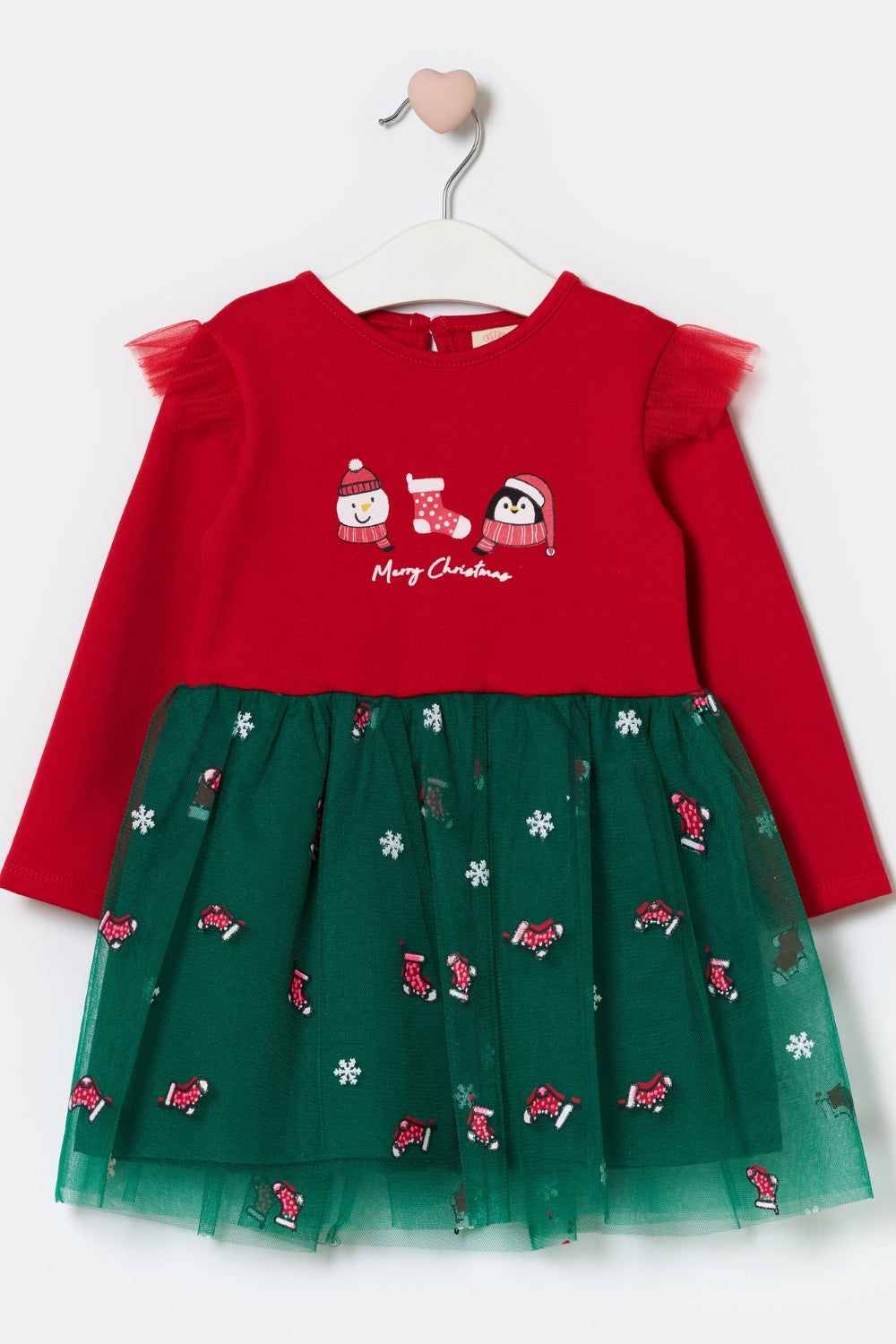 Kırmızı  Yılbaşı Temalı Tül Etekli Kız Bebek Elbise - Annabel