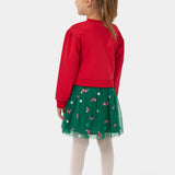 Kırmızı  Joy Baskılı Tül Etekli Kız Çocuk Elbise - Fragile