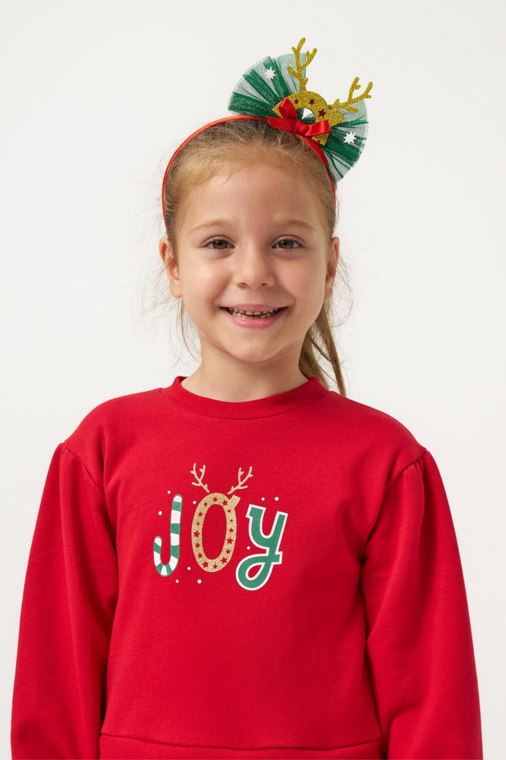 Kırmızı  Joy Baskılı Tül Etekli Kız Çocuk Elbise - Fragile