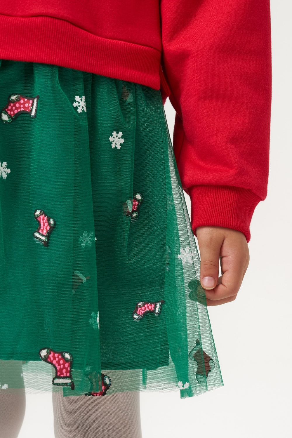 Kırmızı  Joy Baskılı Tül Etekli Kız Çocuk Elbise - Fragile