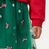 Kırmızı  Joy Baskılı Tül Etekli Kız Çocuk Elbise - Fragile