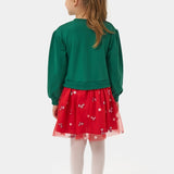 Yeşil  Joy Baskılı Tül Etekli Kız Çocuk Elbise - Fragile