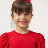 Kırmızı  Eteği Çam Ağaçlı Kız Çocuk Elbise - Nomi